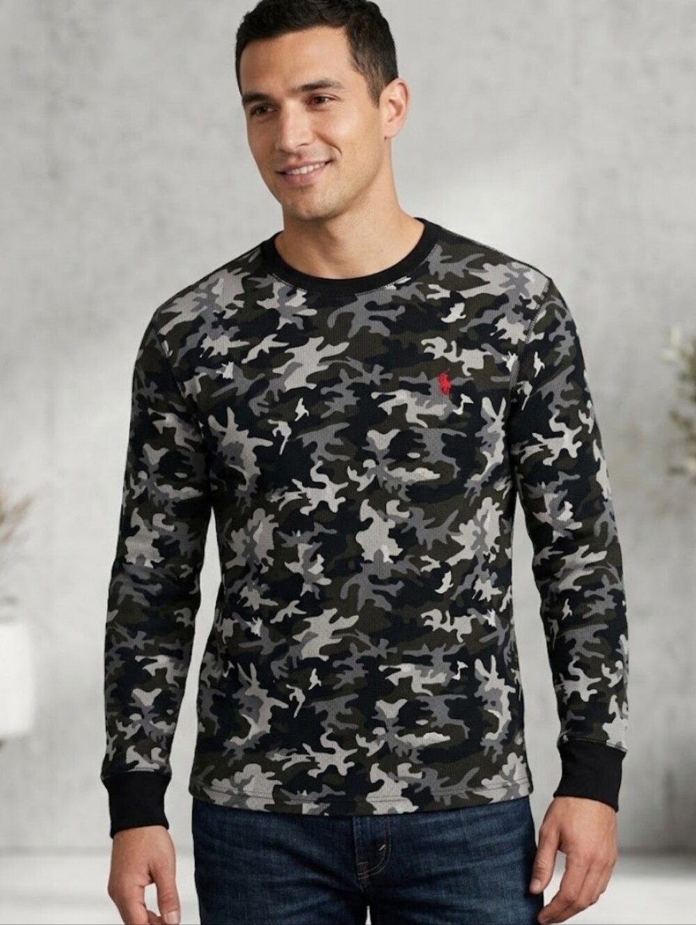 Polo Ralph Lauren Waffle Knit Thermal Camo Long Sleeve Shirt Mens Medium